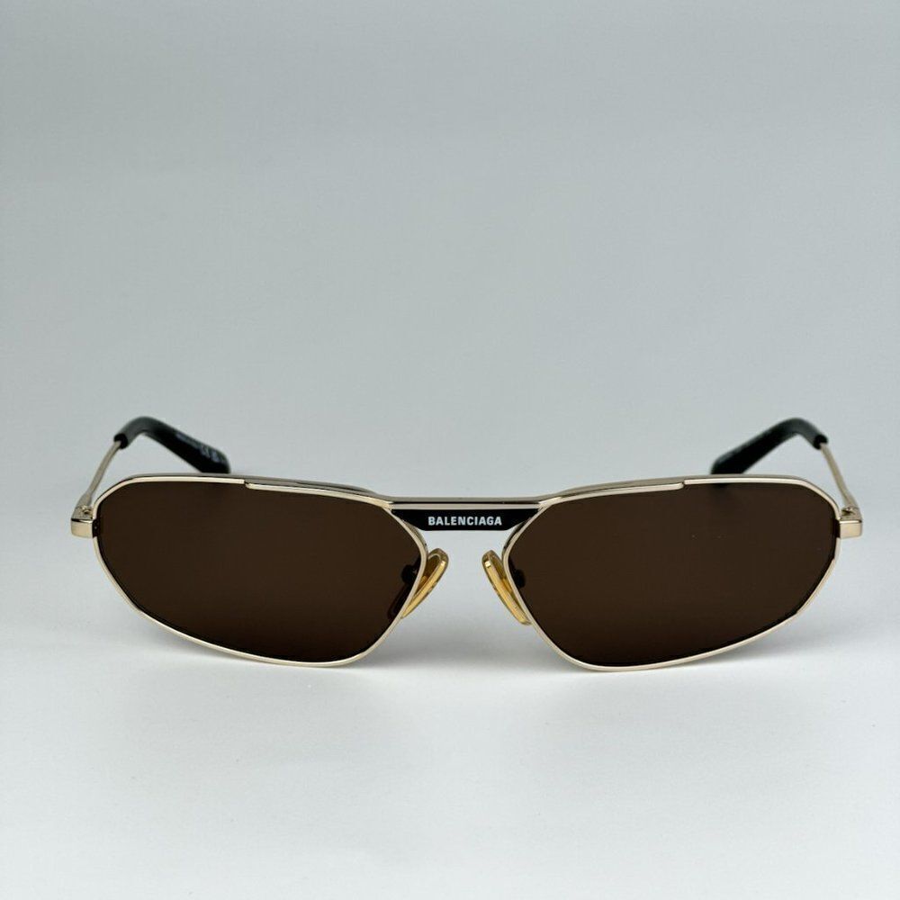 NEW Balenciaga BB0245S 003 Gold Brown Geometric Unisex Sunglasses BB 0245S - Picture 3 of 12
